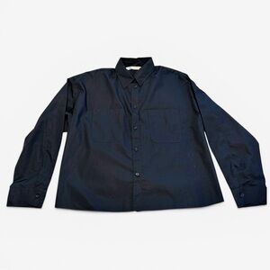 ZARA Black Button Down Shirt XS Cropped Long Sleeve Collared Top NWOT